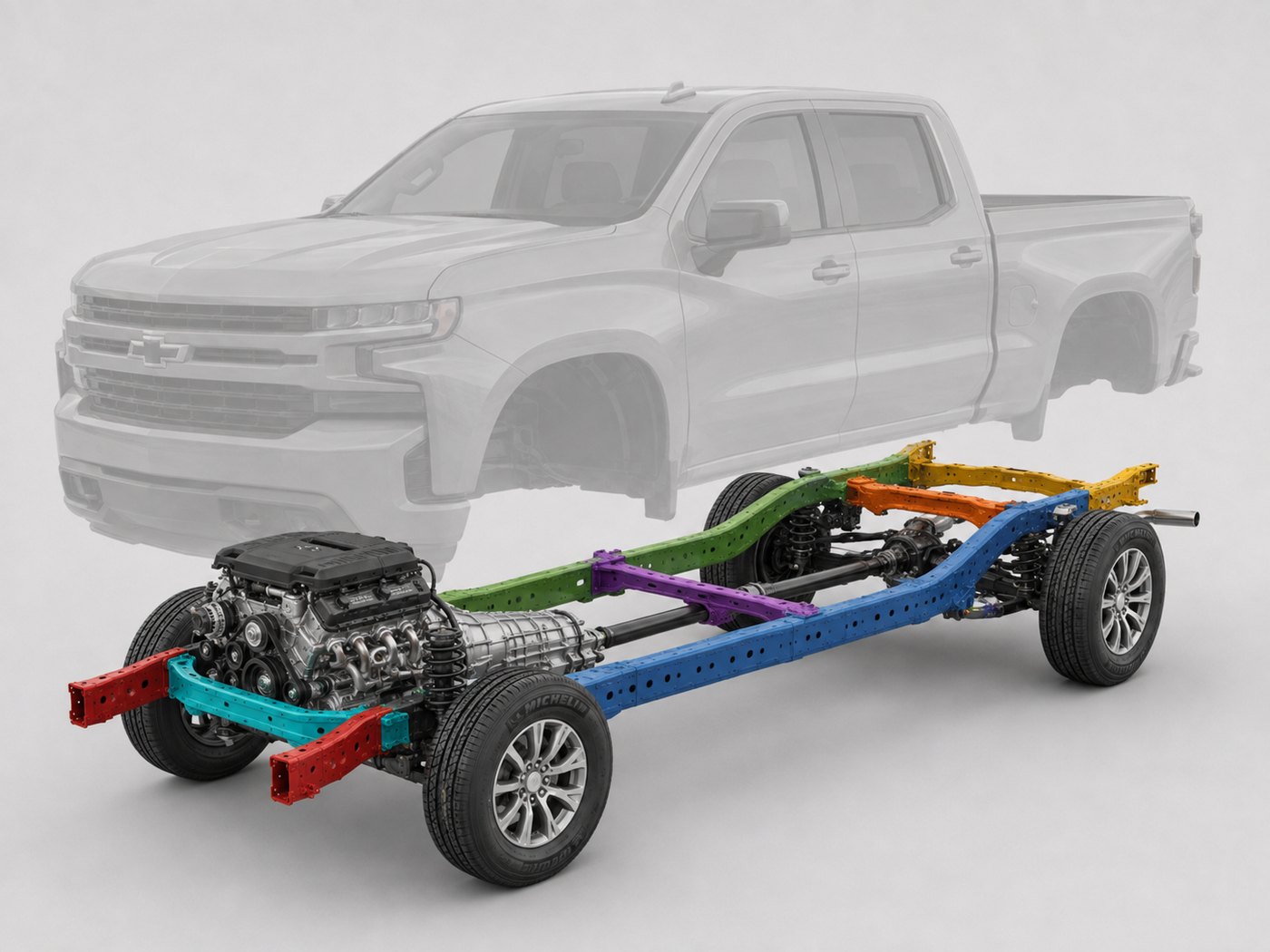 Conventional (Pickup) โ Pickup Truck โ Frame & Body Relationship (3/4)