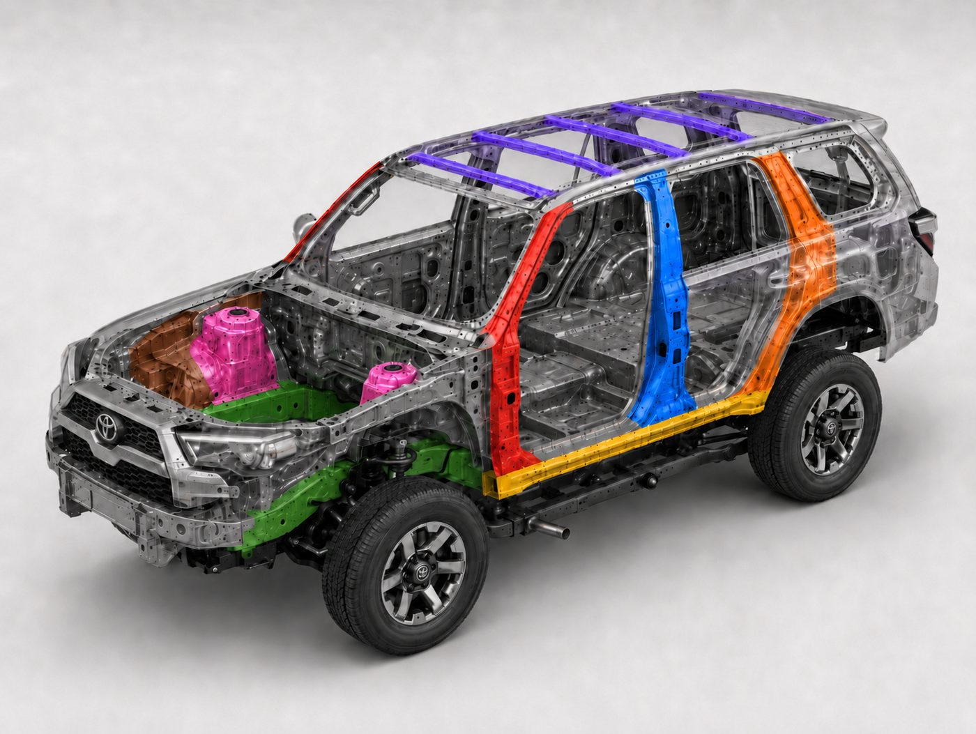 Unibody on Frame (Combo) โ Body-on-Frame SUV โ Full Structure (3/4 View)